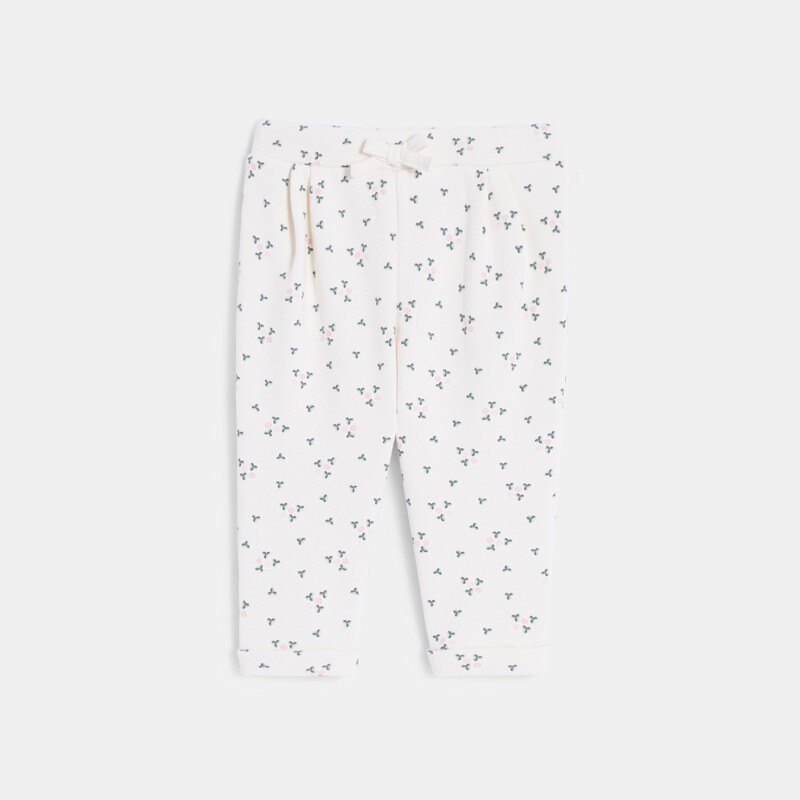 Pantalon molleton fleuri blanc bébé fille Blanc