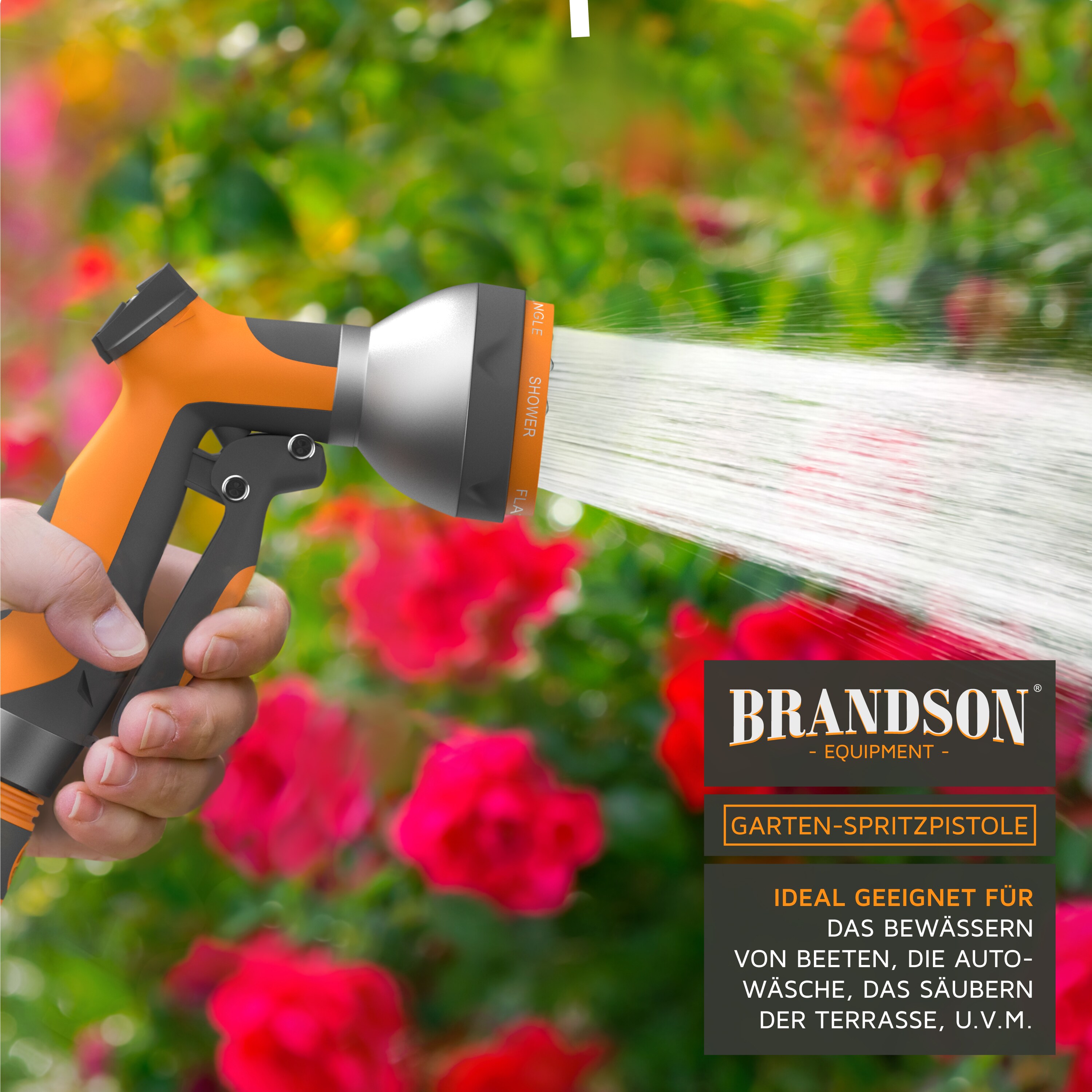 Brandson Garten Handbrause 7 Sprühprofile - Gartenbrause für Gartenschlauch - Spritzpistole Pistolengriff mit Halteclip - 1-8 bar Wasserdruck