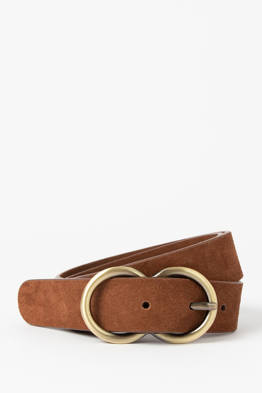 Bruine suède riem met ronde buckle