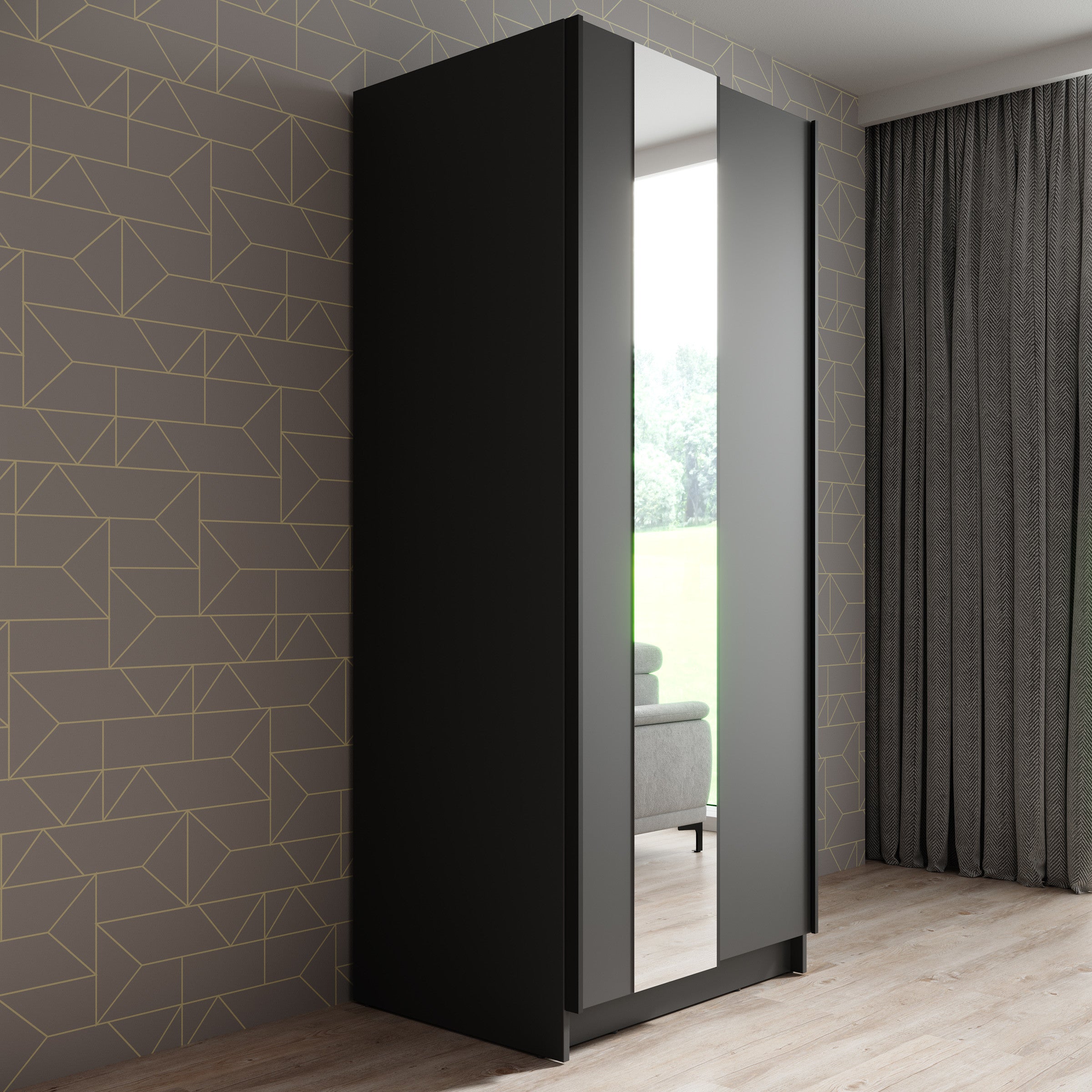 Meubella - Kledingkast Salta - Zwart - 80 cm - Met spiegel