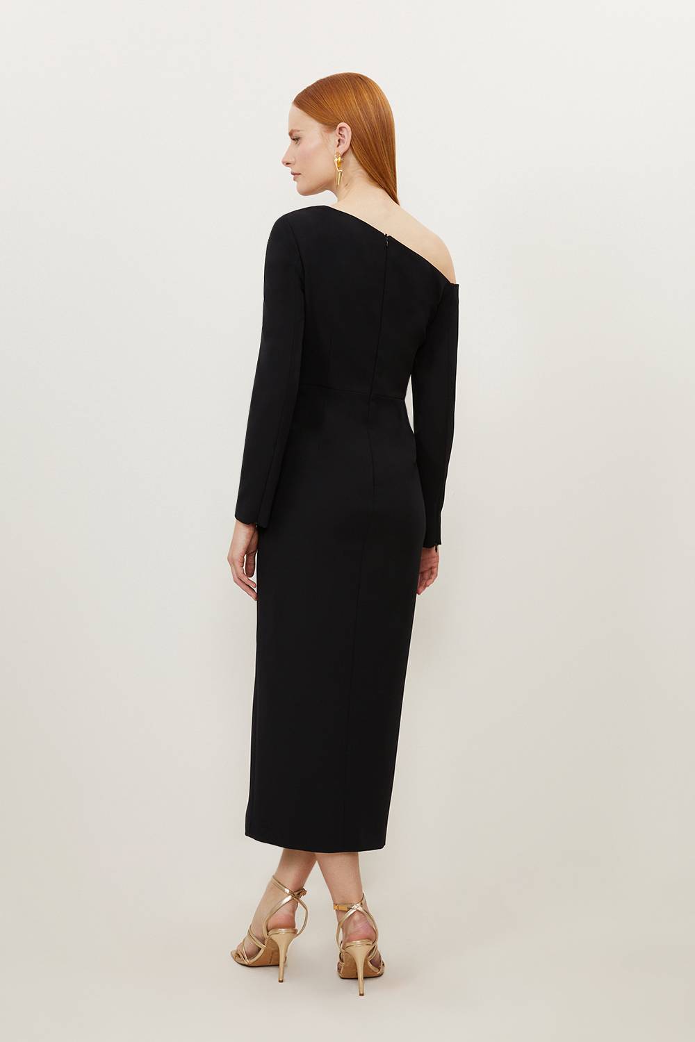 KarenMillen Petite robe longue maxi en crêpe stretch à encolure asymétrique drapée