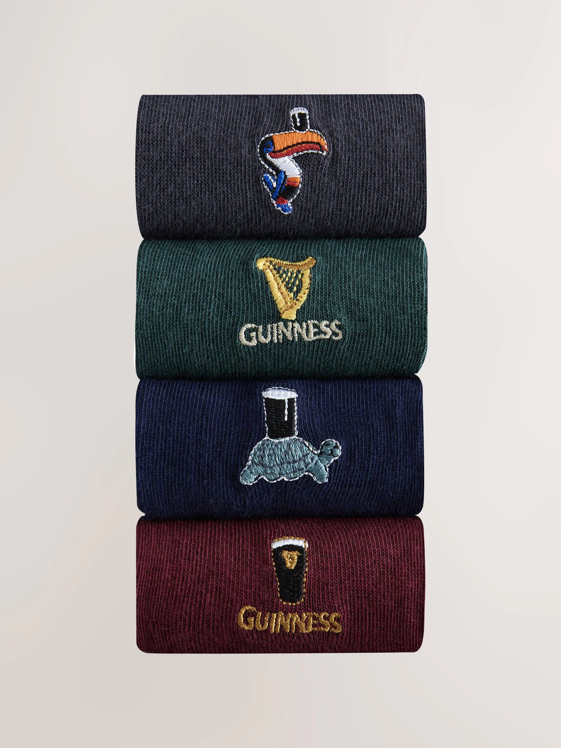 Blue/Green/Red - Guinness License Embroidered Socks 4 Pack