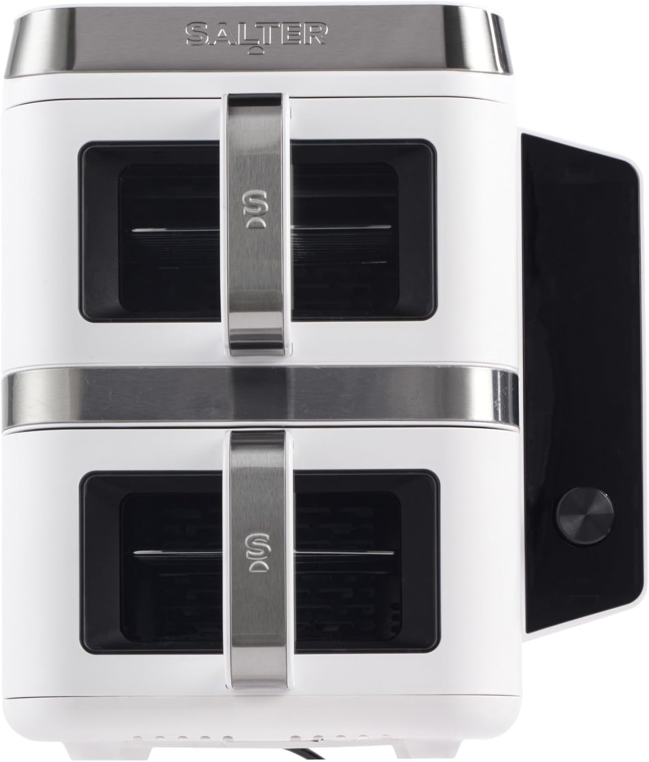 Salter VertiCook View Air Fryer - Vertikale Doppelschublade, Kochen auf 4 Ebenen, XL 9L Kapazität - 2 x 4.5L Körbe, 2 Schubladen & 2 Roste, Platzsparend, 12 Funktionen, Sync & Match, PFAS-frei, Weiß