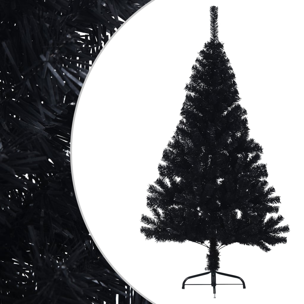 Kunst halve kerstboom met standaard, zwart, 120 cm, PVC