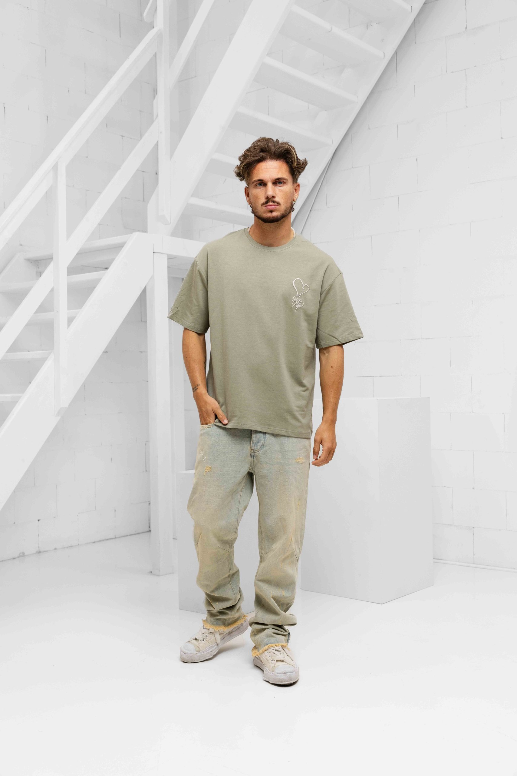 Project X Paris Cœur Brodé Street T-Shirt Heren Groen