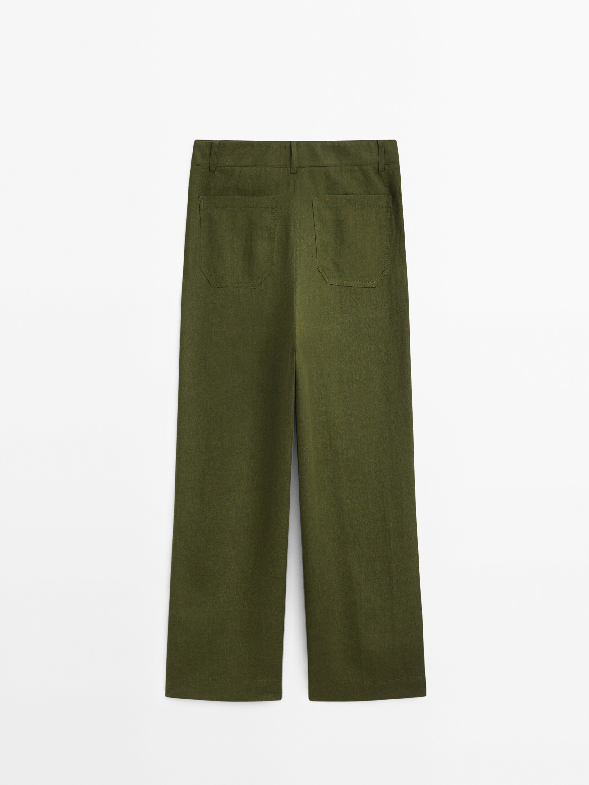 Calça cropped 100% linho com bolsos - VERDE