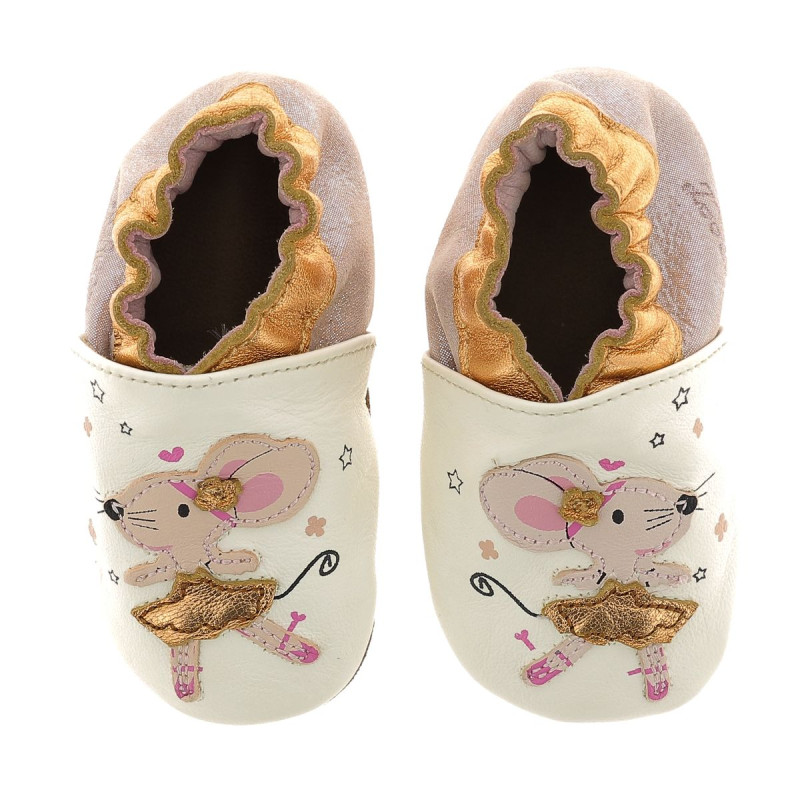 Robeez Robeez Chaussons Dancing Mouse Blanc Rose Glitter