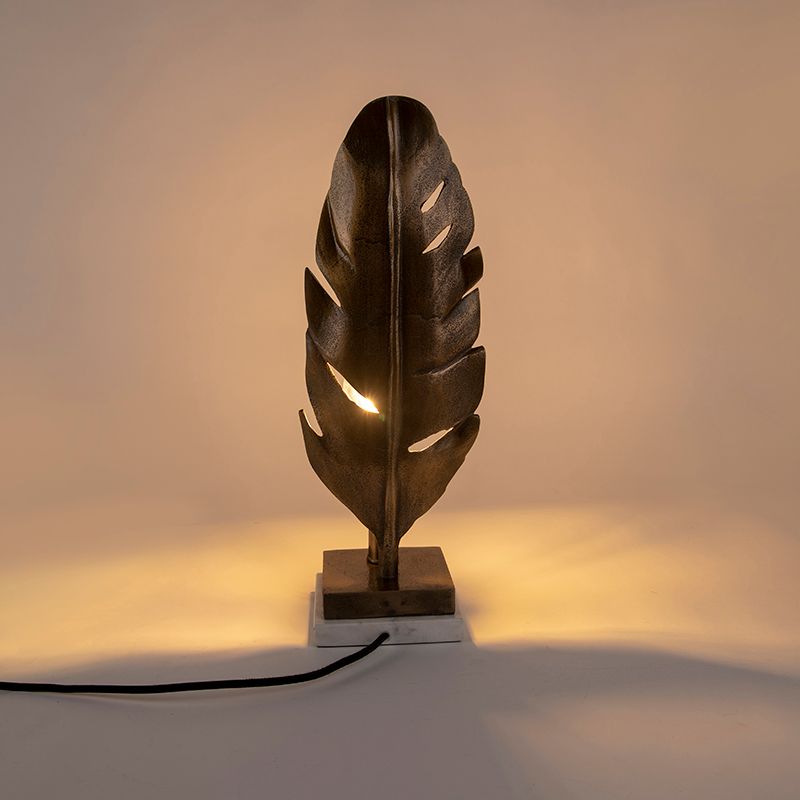 Art Deco tafellamp brons met marmeren voet - Leaf