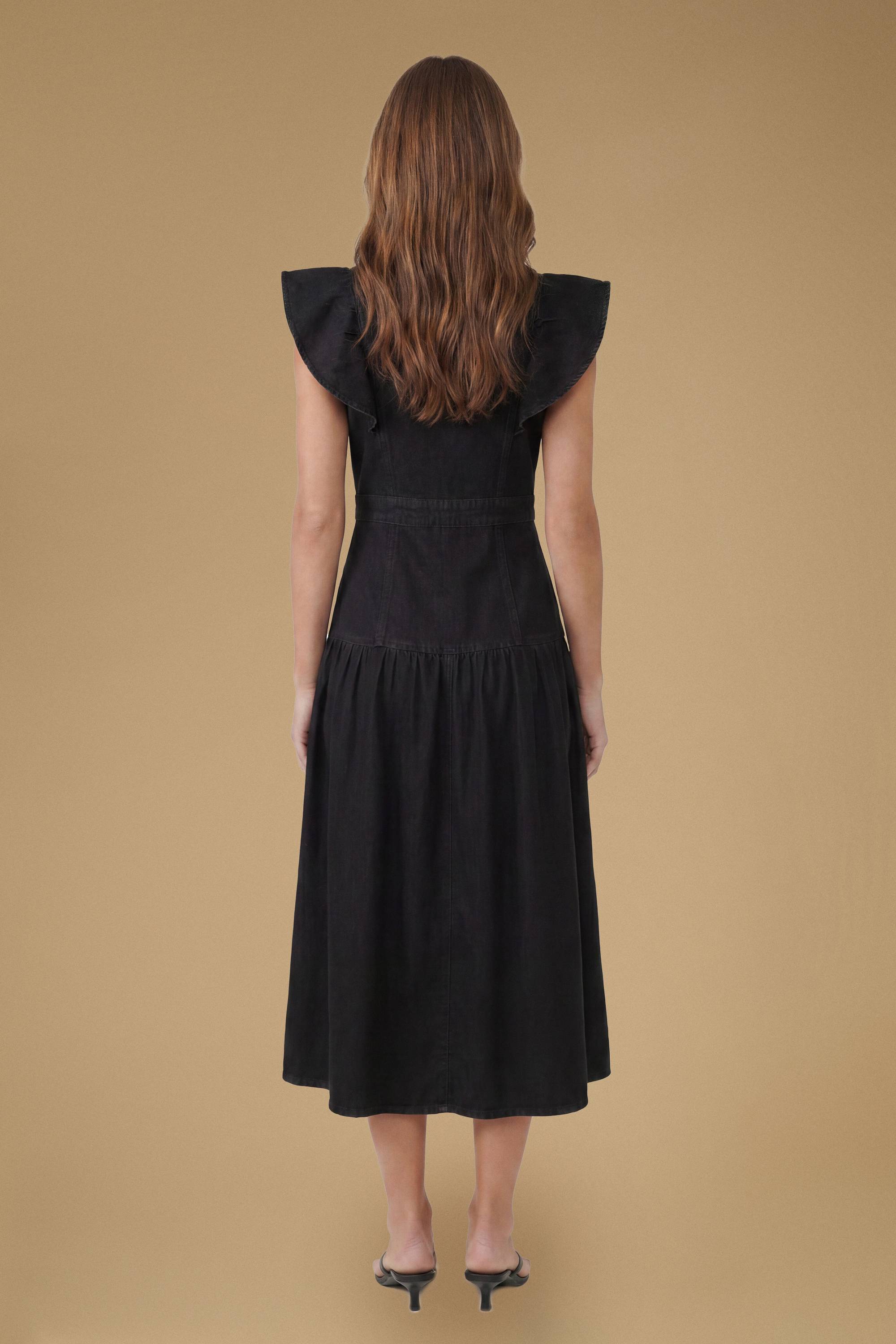 Oasis Robe Midi En Denim À Volants