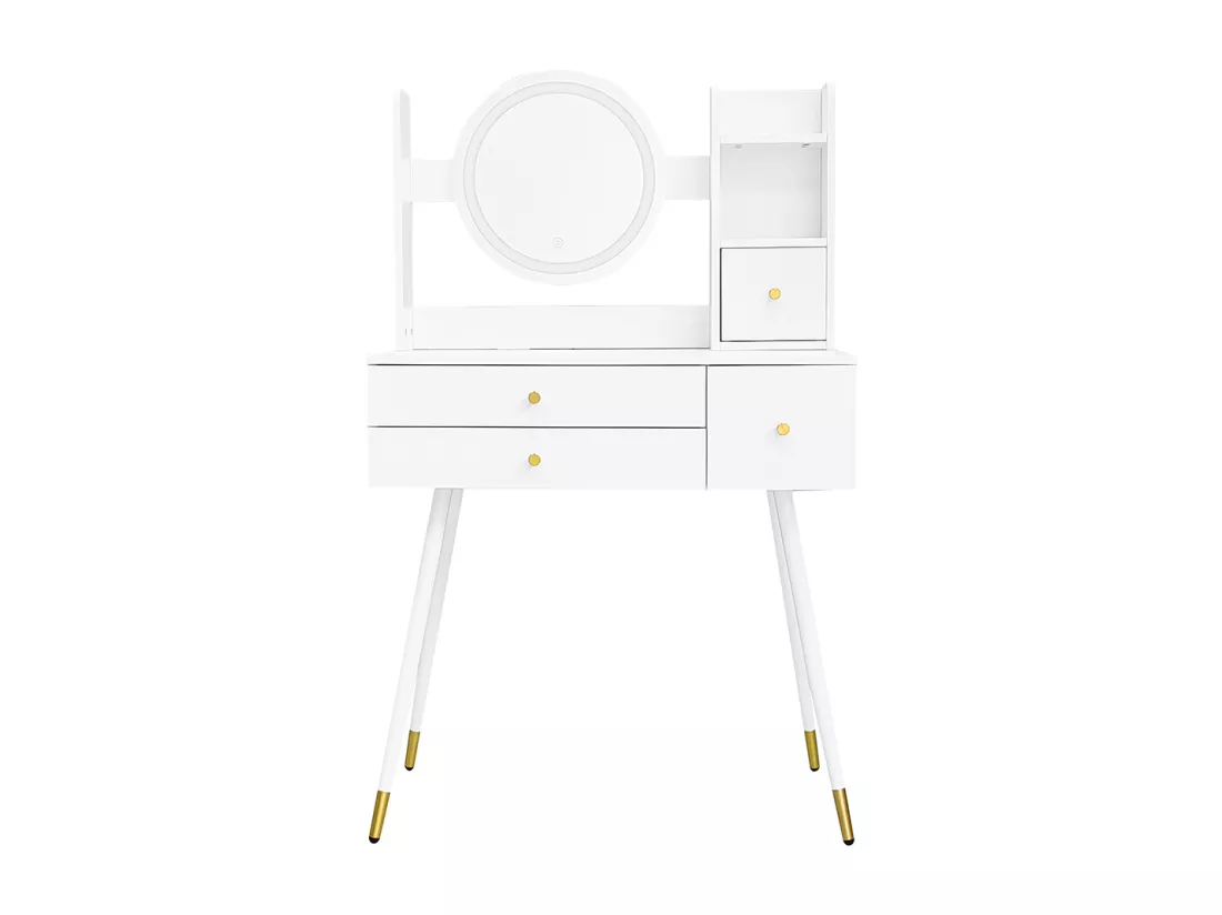 Coiffeuse (sans chaise) avec miroir à luminosité réglable, avec 3 tiroirs, multiples espaces de rangement, blanc