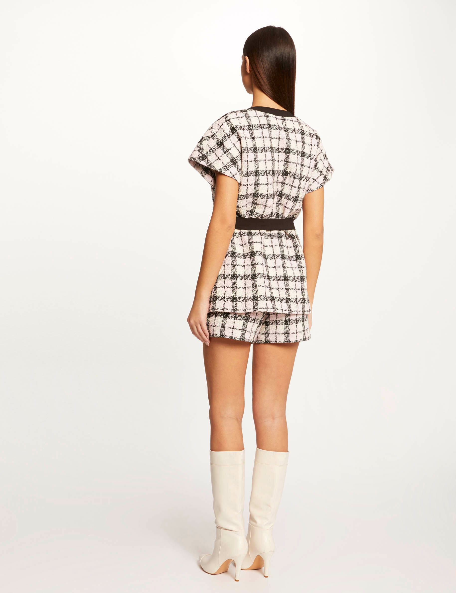 Veste droite ceinturée à carreaux multico femme - multico