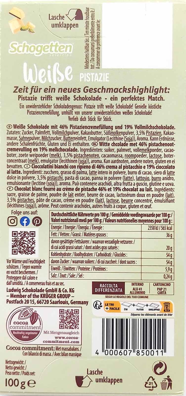 Schogetten weiße Pistazie 100g MHD:30.10.25