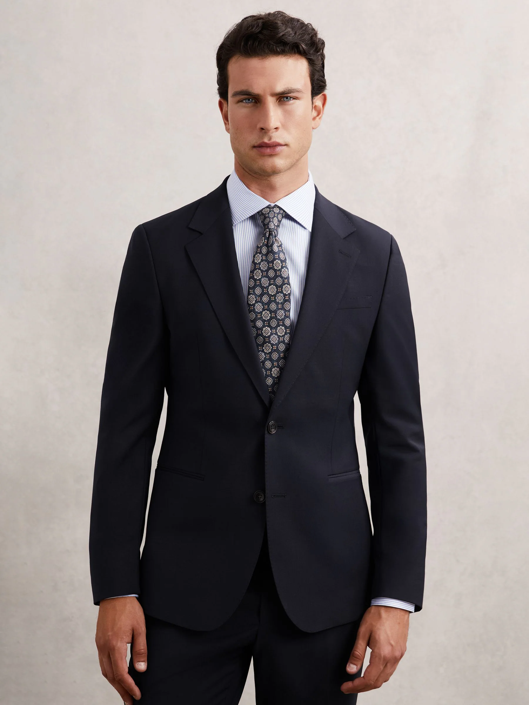 Marineblauw - Reiss Promise Wool-Blend Single-Breasted Suit Blazer Slim-Fit