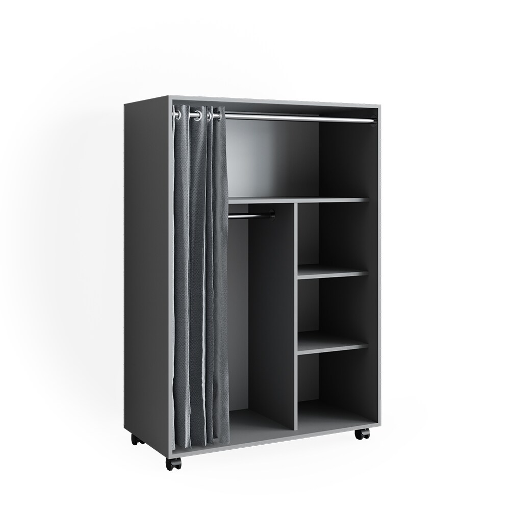 Vicco mobiler Kleiderschrank Dielenschrank Garderobe Doros Grau 100 x 147 cm offen rollbar