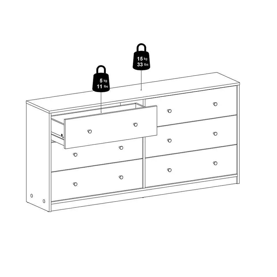 Hioshop Maria kommode breed met 6 lades- wit