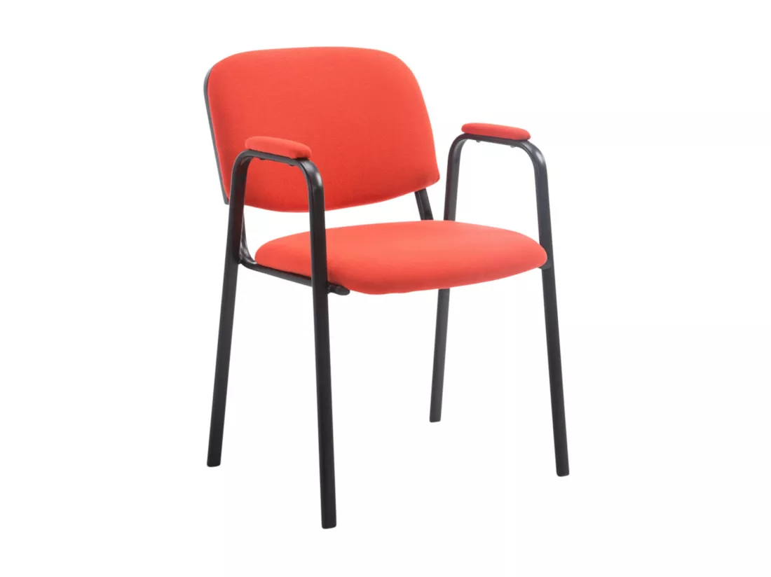 Lot de 4 Chaise de conférence - Tissu & Métal noir mat - Rouge - Ken Pro
