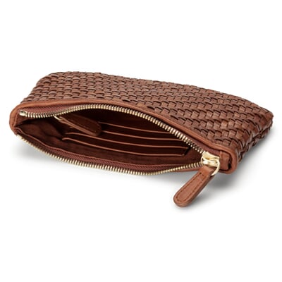 Damen-Lederclutch geflochten, Braun
