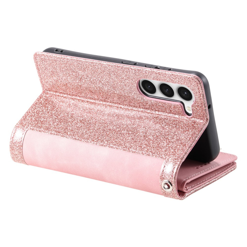 Samsung Galaxy S23 5G Leder Tasche Flip Cover mit Reissverschluss - Rosa / Roségold