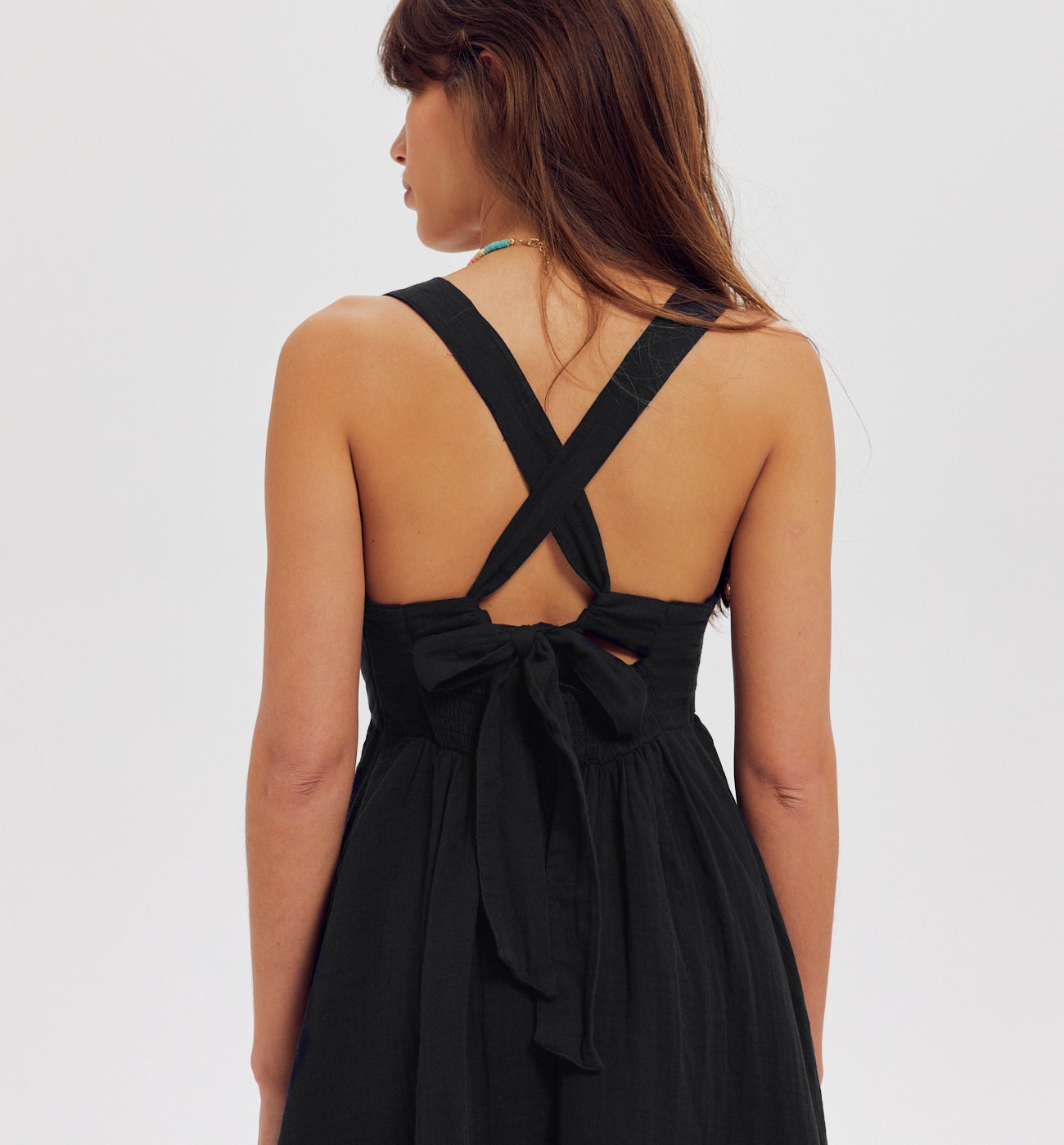 Robe dos nu en gaze de coton - Noir