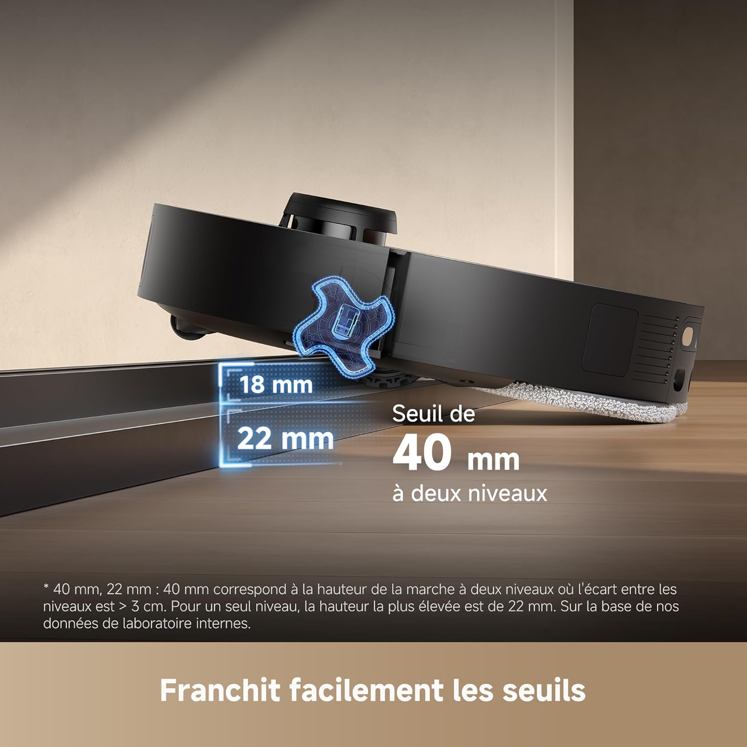 DREAME L40s Pro Ultra Robot Aspirateur, 19 000 Pa, Brosse Double HyperStream, Franchit 4 cm, Brosse latérale extensible et relevable, Nettoyage à la serpillière à l'eau chaude à 75°C,Auto-nettoyant3.0