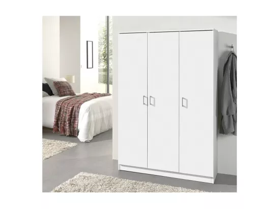 Armoire 3 portes coloris blanc collection REY. Garde Robe idéal pour votre entrée ou votre buanderie
