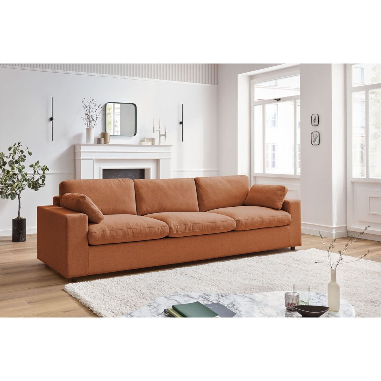 Bobochic Canapé droit fixe 4 places Belair orange - 280x93x80 cm