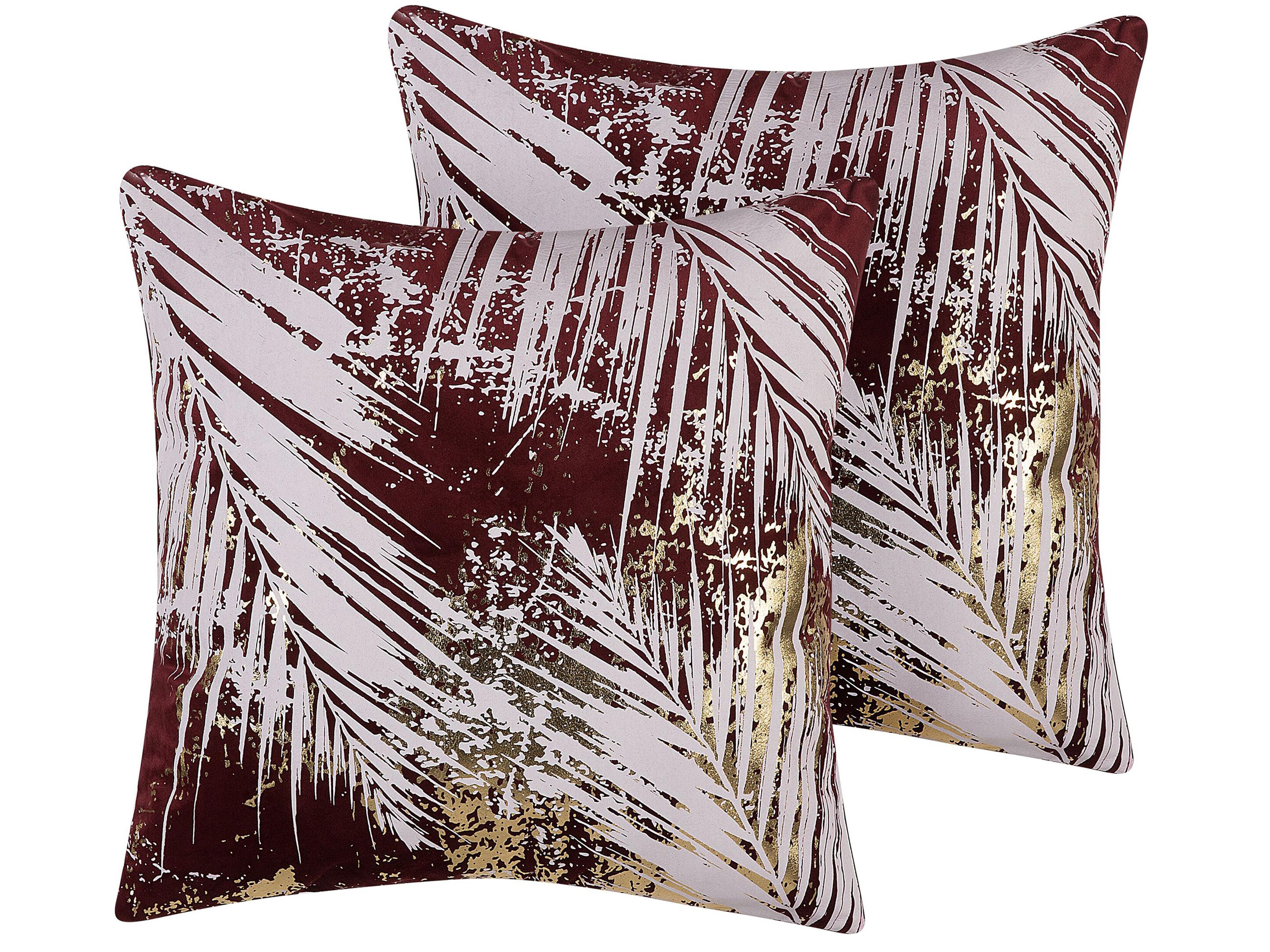 Set van 2 sierkussens CALLA Fluweel 45 x 45 cm Rood bladpatroon