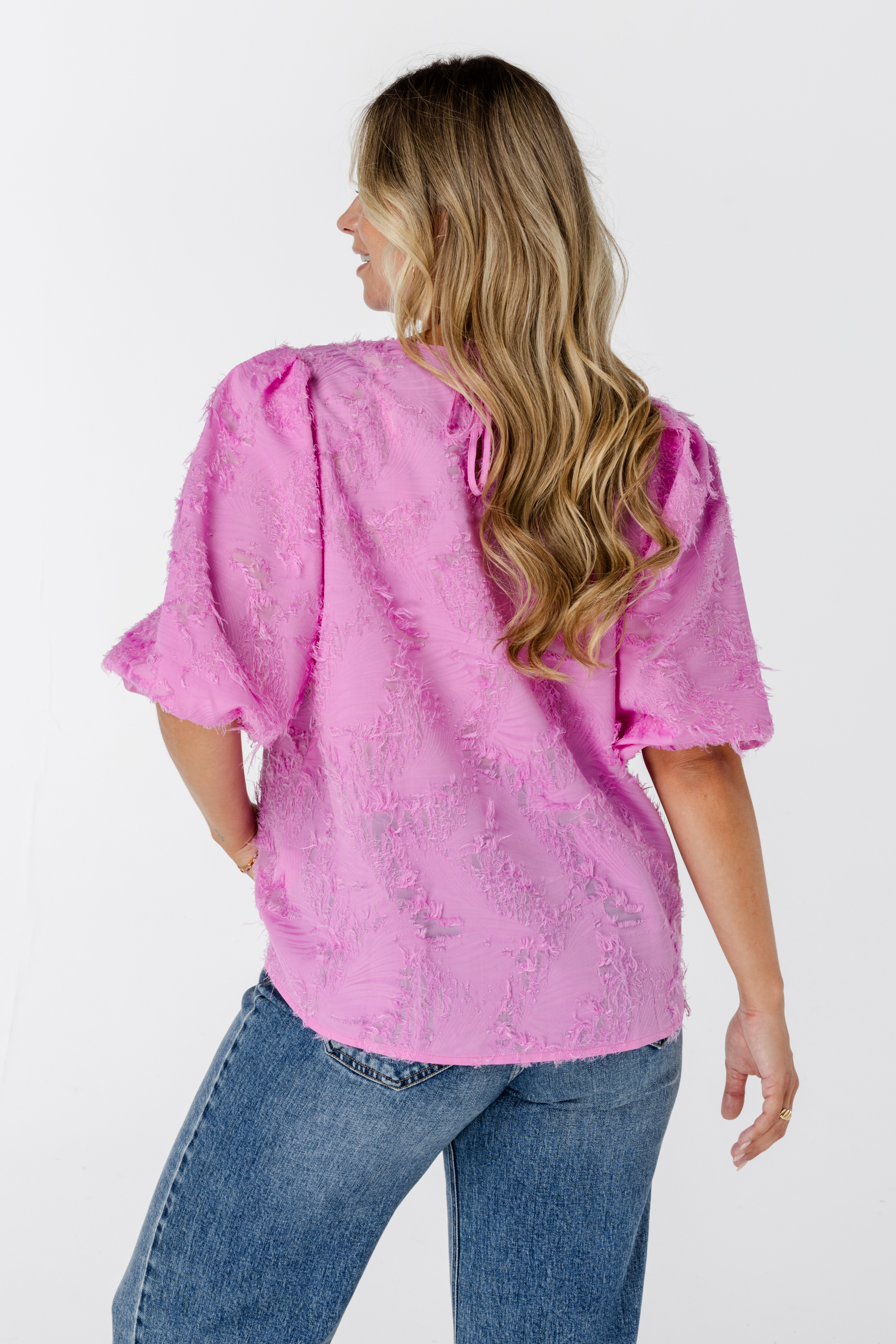 Blouse met korte pofmouw Pink