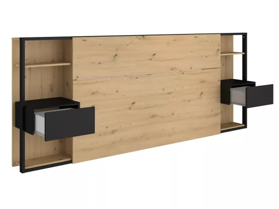 Tête de lit avec chevets MISTA - 160 cm - Chêne et noir
