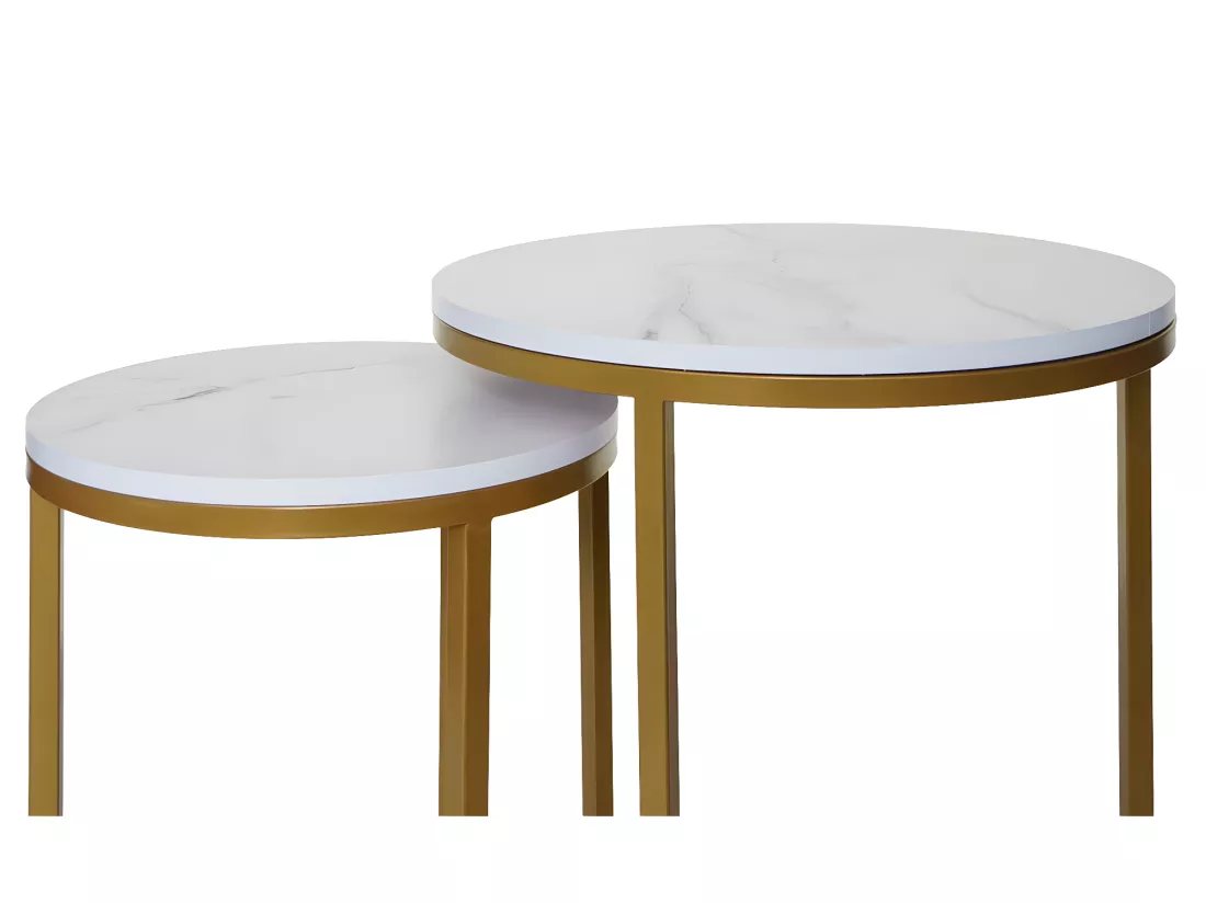 Lot de 2 tables d'appoint MCW-K46, blanc-or