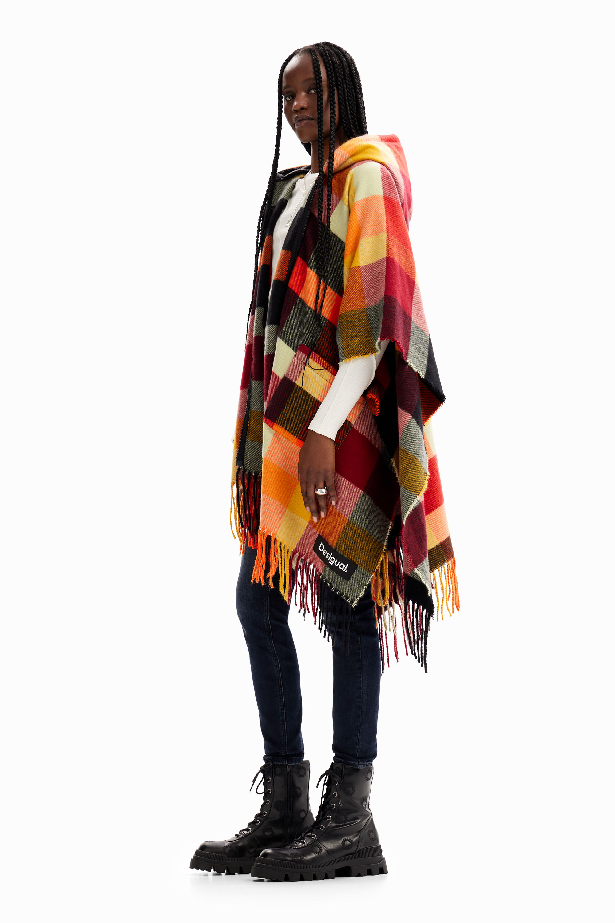 Poncho xadrez com capuz