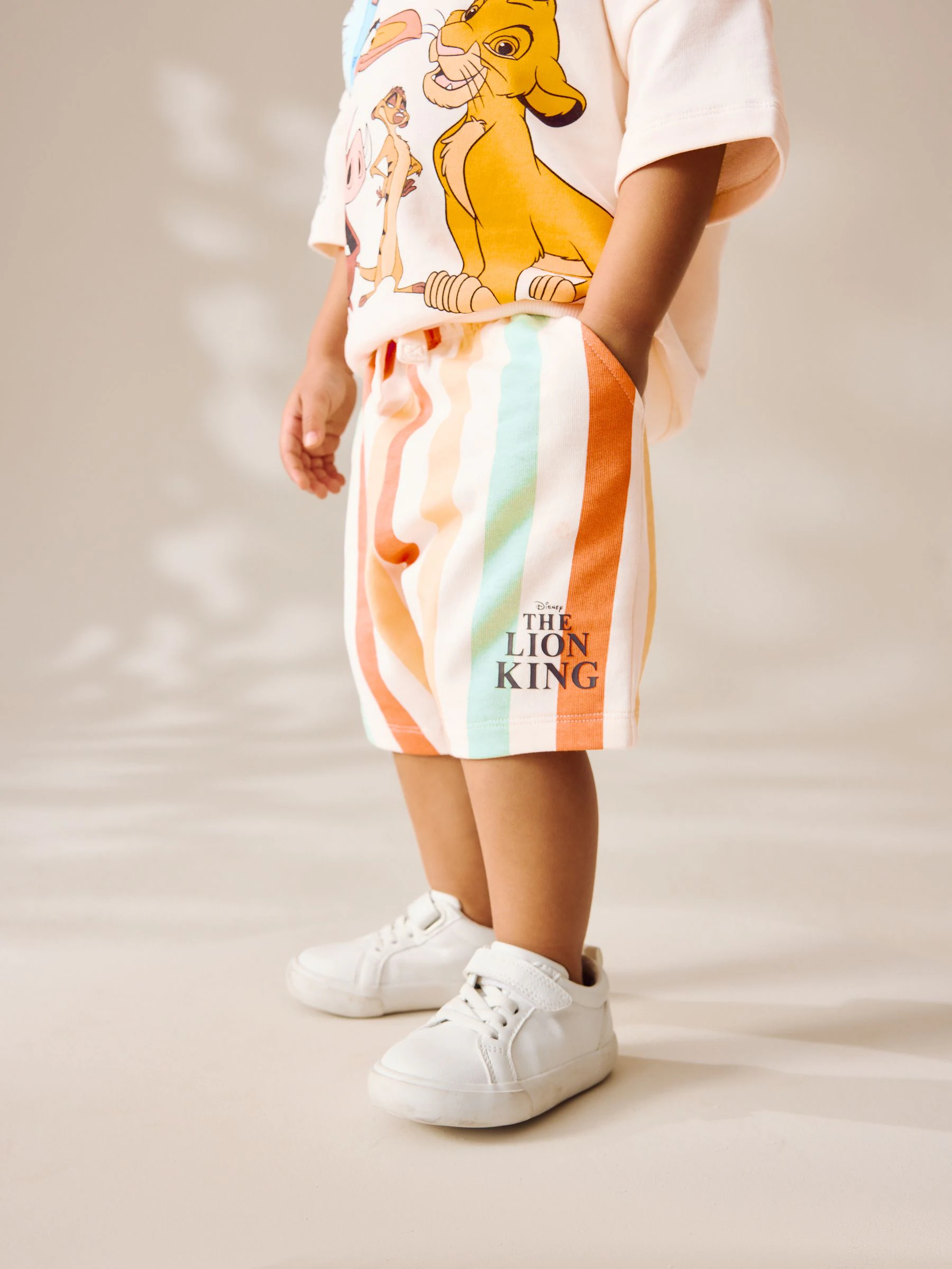 Wit - Lion King set van 100% katoen met korte mouwen hoodie en shorts (3mnd -8jr)