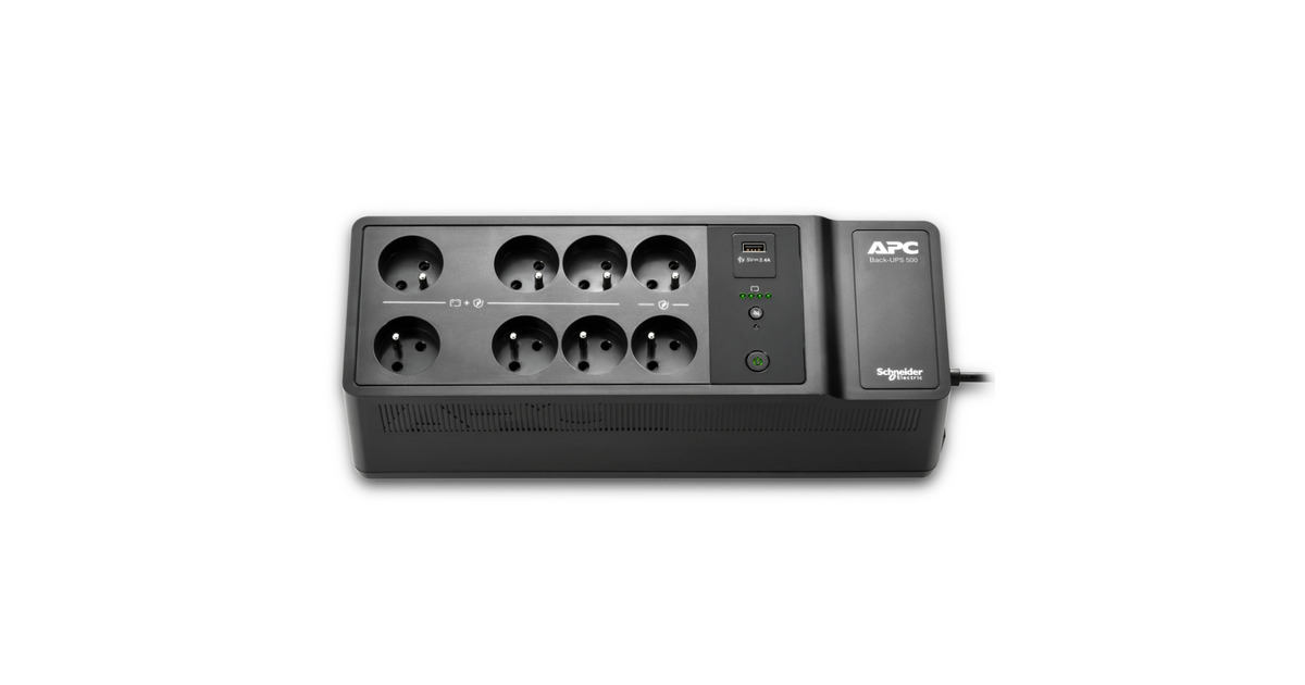 APCBack-UPS BE500G2-FR - Noodstroomvoeding ups  (Zwart, 8x Schuko, 500VA, 1 USB oplader, 1 USB datapoort)