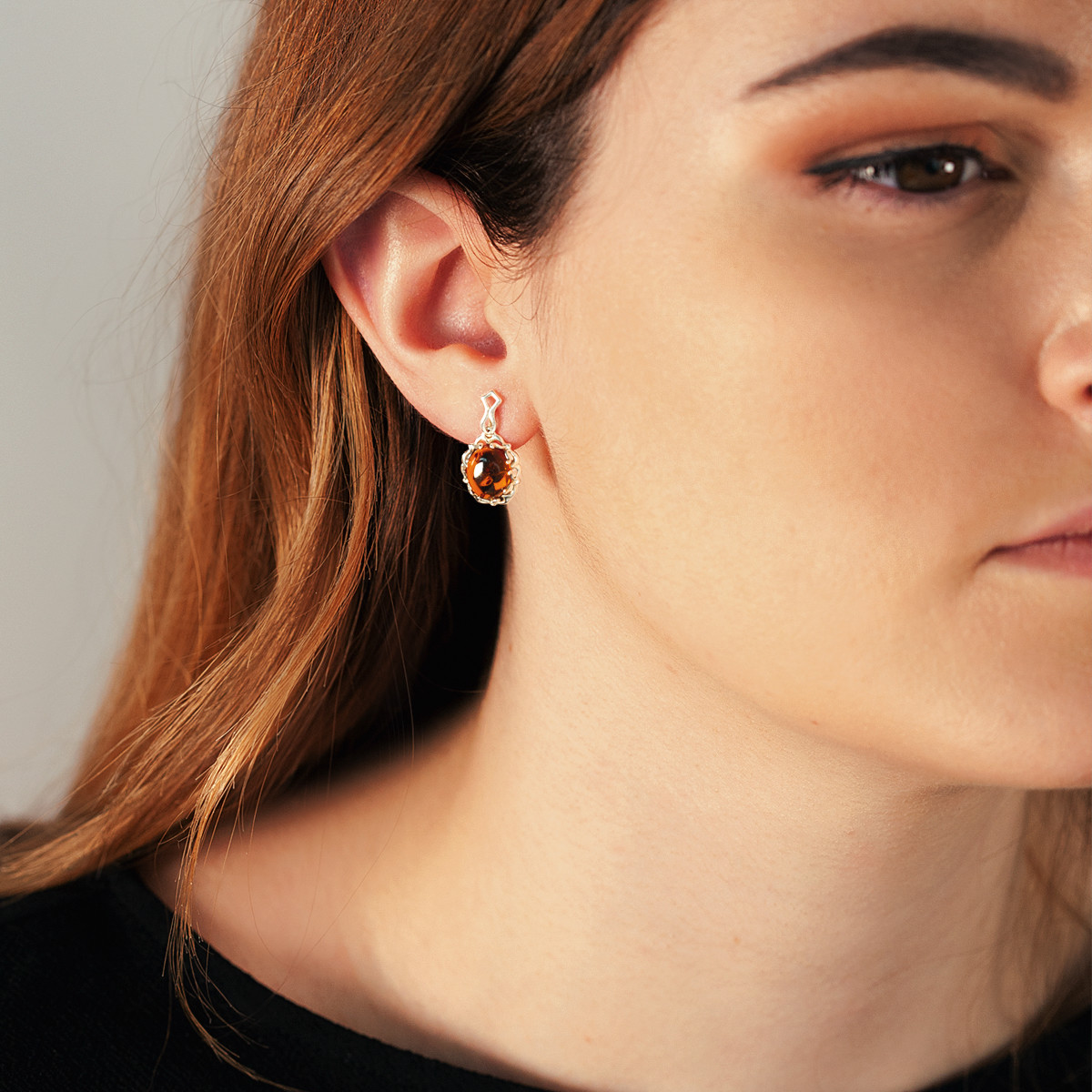 Boucles d'oreilles argent 925 ovales ambres