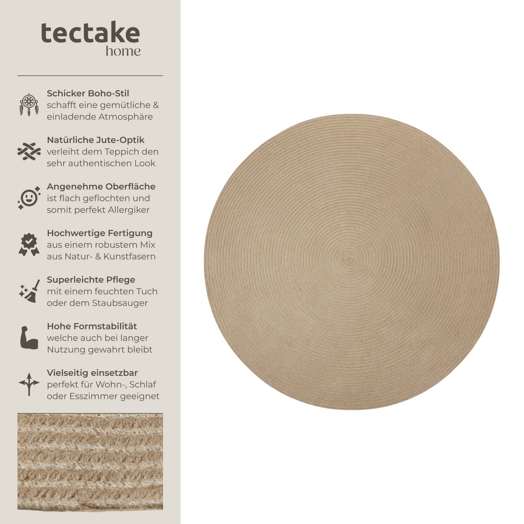 Geflochtener Teppich Vibe aus Jute- und Kunststofffasern
