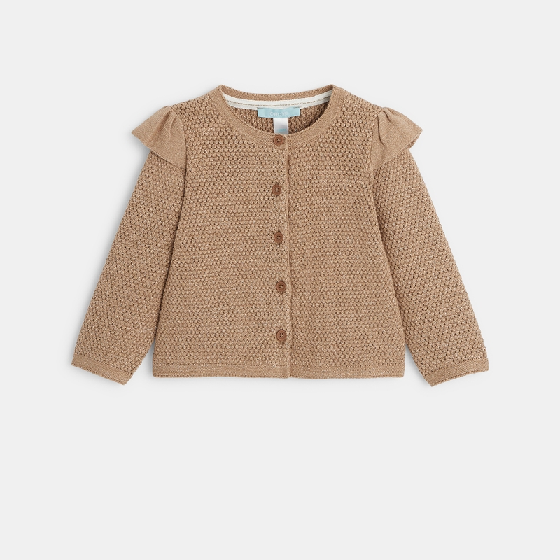 Gilet maille fantaisie irisée à volants beige bébé fille