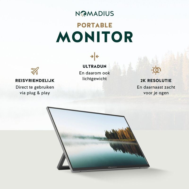 Nomadius - Draagbare Monitor - 13 Inch - 2K Resolutie - 16,7 Miljoen Kleuren