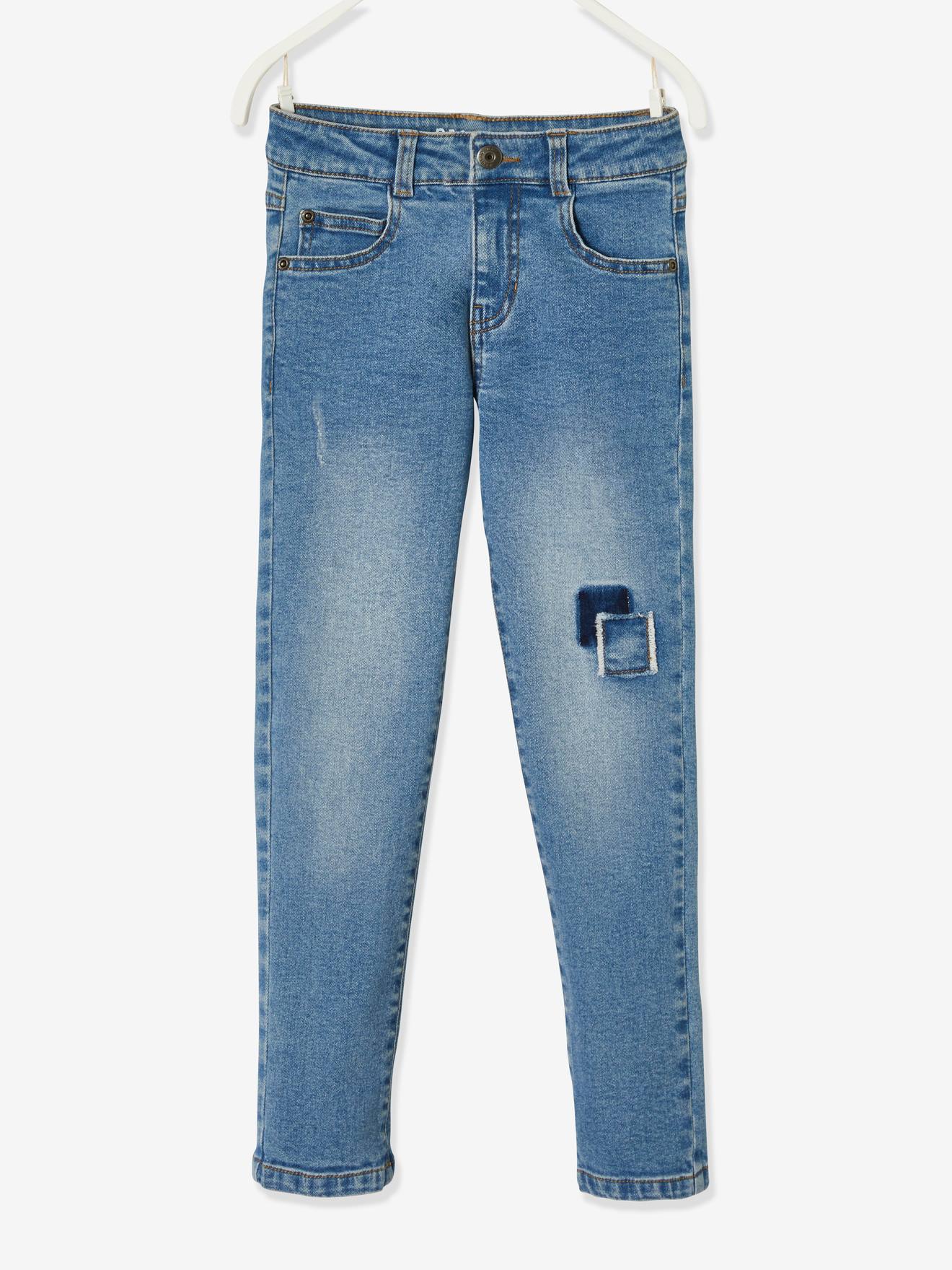 Calça jeans folgada com efeito desgastado, para meninos, lavagem azul escura.