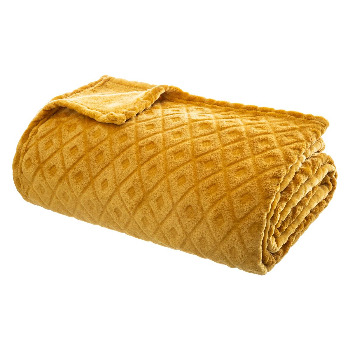 PLAID FLANELLE 3D LOSANGE OCRE 180X230CM