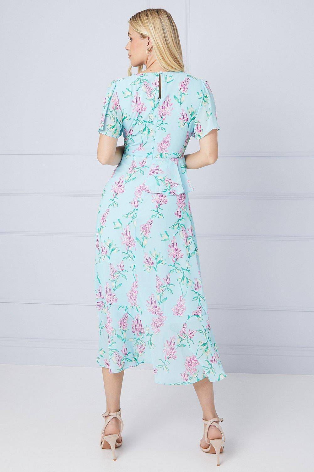 Wallis Robe Midi Péplum à Volants Motif Floral Petite