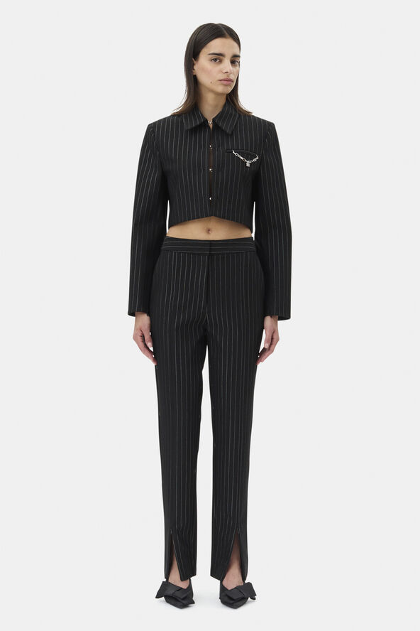 Ganni Compact Stripe Jersey Short Blazer Black