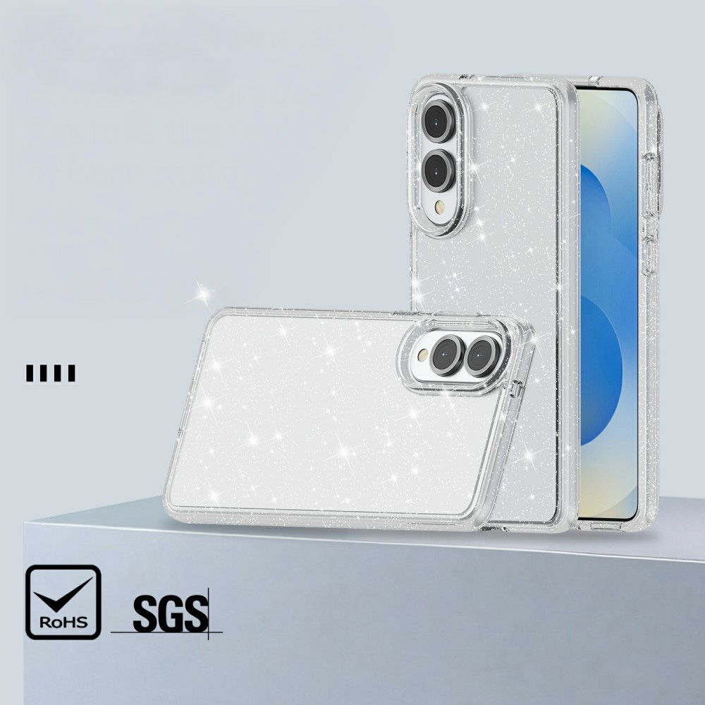 Samsung Galaxy S25 Edge Hybrid Hardcase Schutzhülle im Glitzer Design - Silber / Transparent
