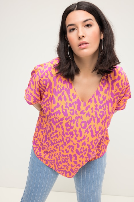 Blusenshirt, oversized, Animal Print, V-Ausschnitt