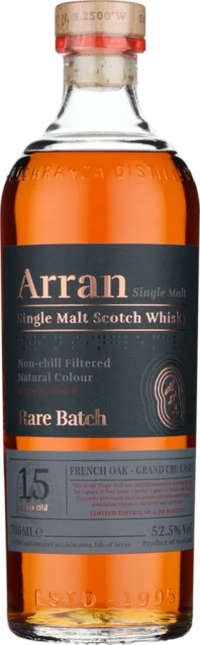 ARRAN 15 YEARS RARE BATCH FRENCH GRAND CRU CASKS 70CL