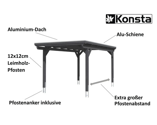 Enkele carport Konsta aluminium dakpanelen incl. H-ankers 304x500 cm leigrijs