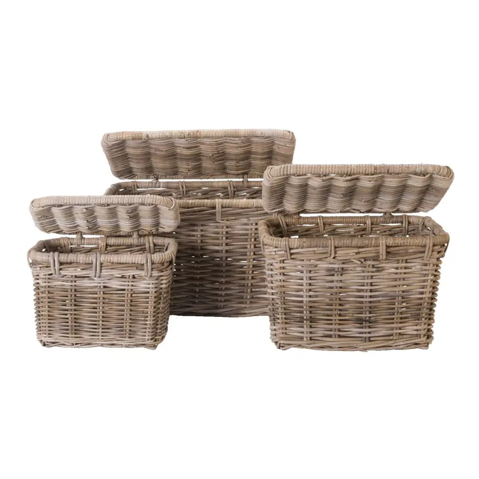 Mand met deksel Meike - antiek grijs - 47x34x35 cm