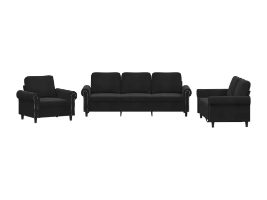 Ensemble de canapés 3 pcs avec coussins Noir Velours