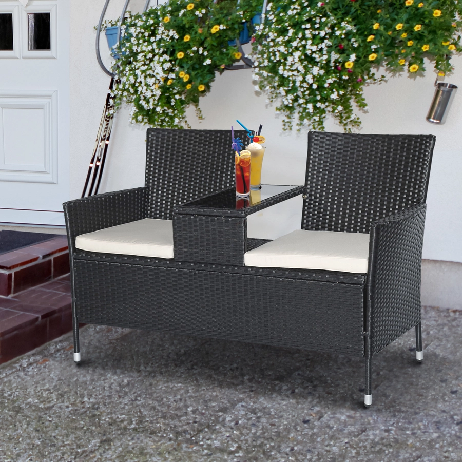Outsunny Polyrattan Gartenbank schwarz