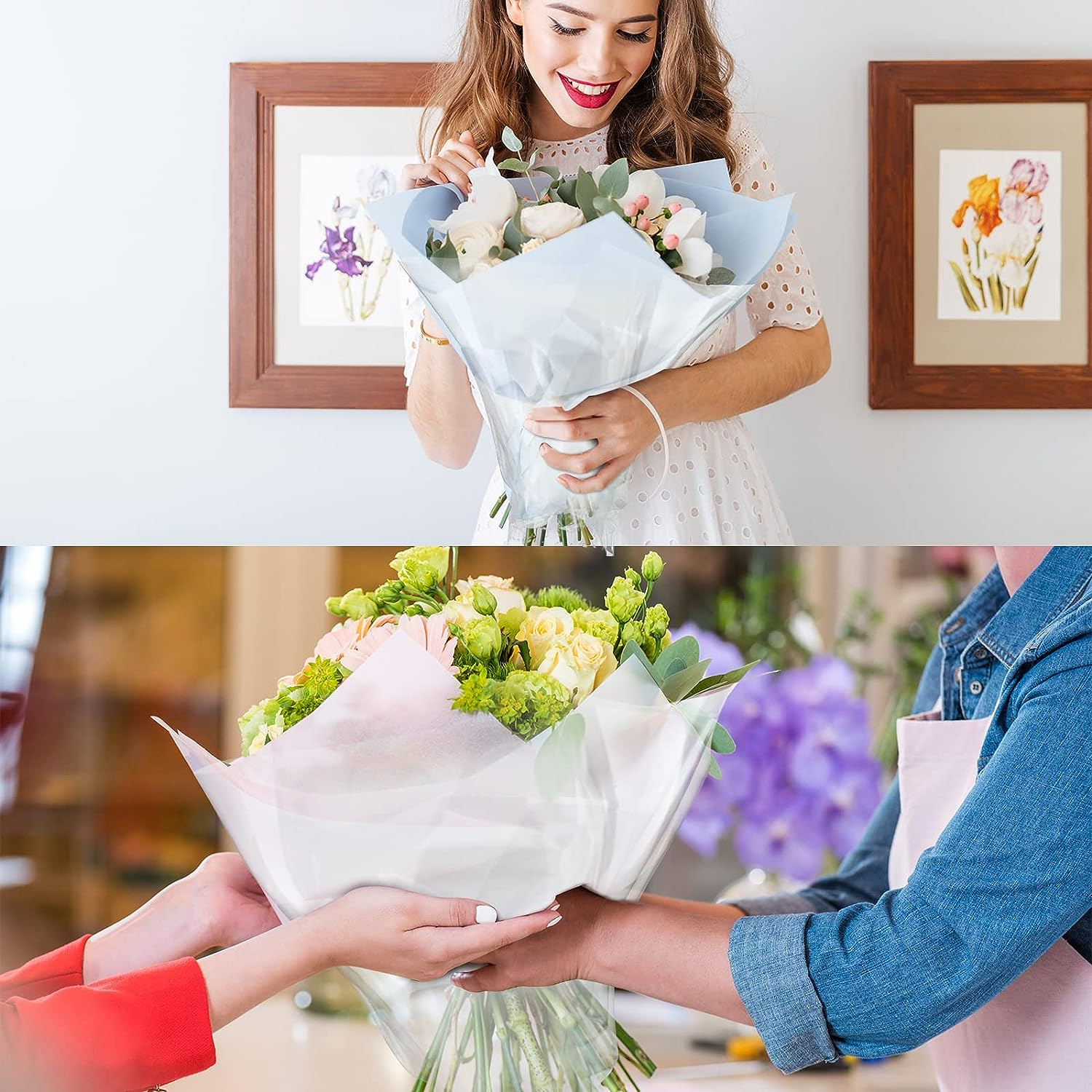 (54cmx50m) Cellophan Geschenk Folie Blumen Schmuckfolie Wrap Klarsichtfolie - Transparent