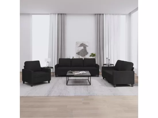 Ensemble de canapés 3 pcs avec coussins Noir Tissu